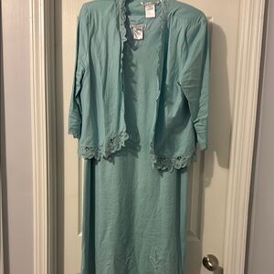Plaza South Blue Lace Trim Dress and Jacket Set